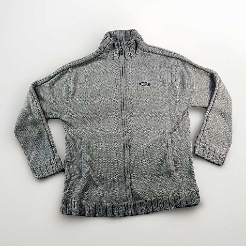 Y2K Oakley Sweater Jacket  Knit Zip Cardigan Gray Men's XXL Vintage 90s Grunge